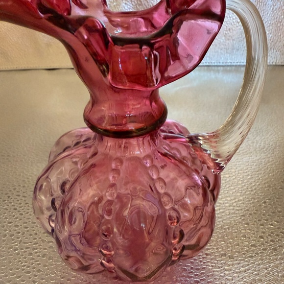 Fenton Cranberry Glass Pitcher with Ruffled Rim and dotted outside - Picture 5 of 11